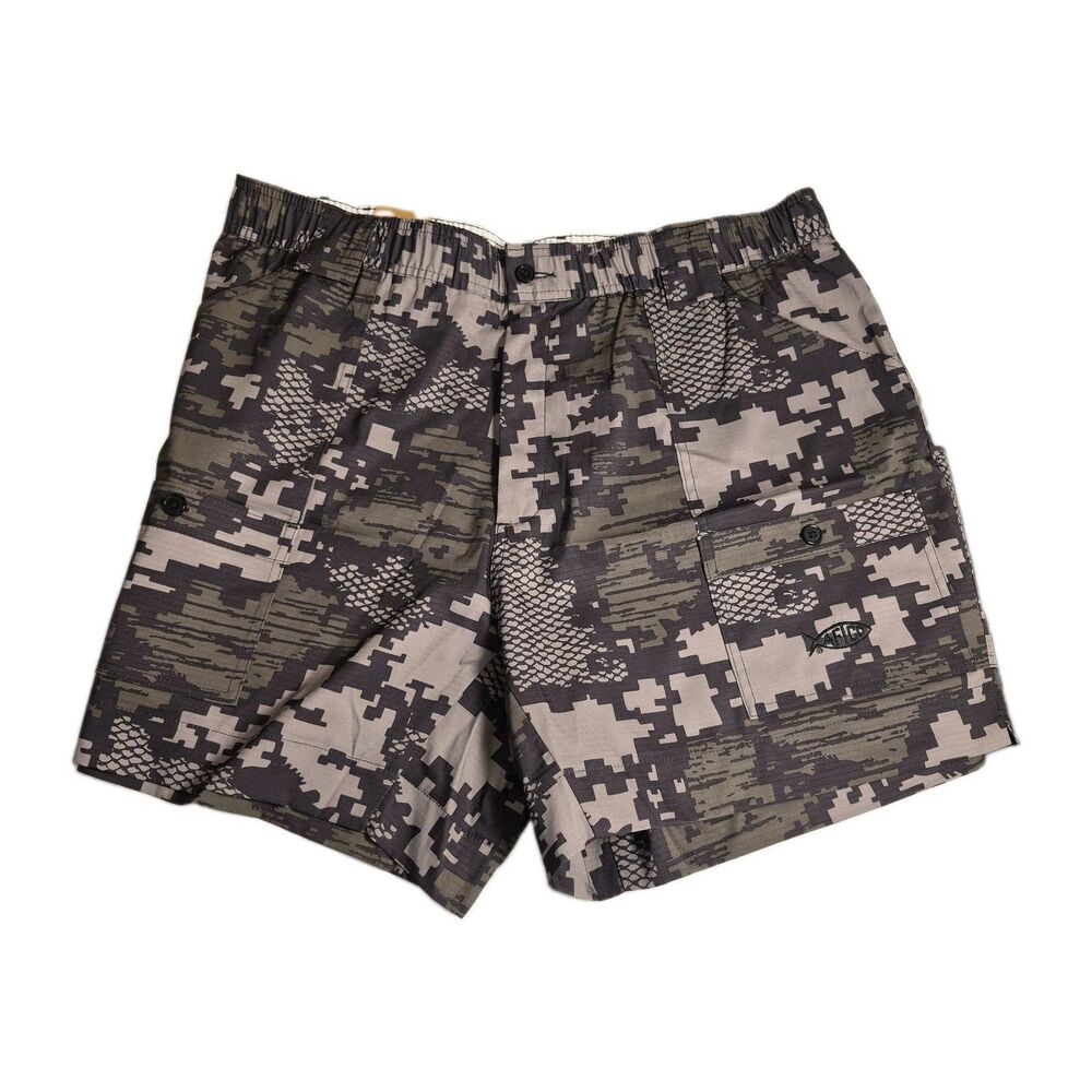 AFTCO Men's Original Fishing Shorts Size 42 Digital Camo Elastic Waist Ripstop